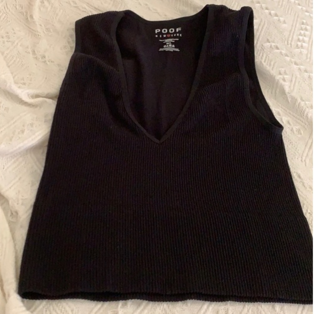 Poof! Black Ribbed Crop Tank Seamless V Neck Fitted Top Large - Picture 2 of 5